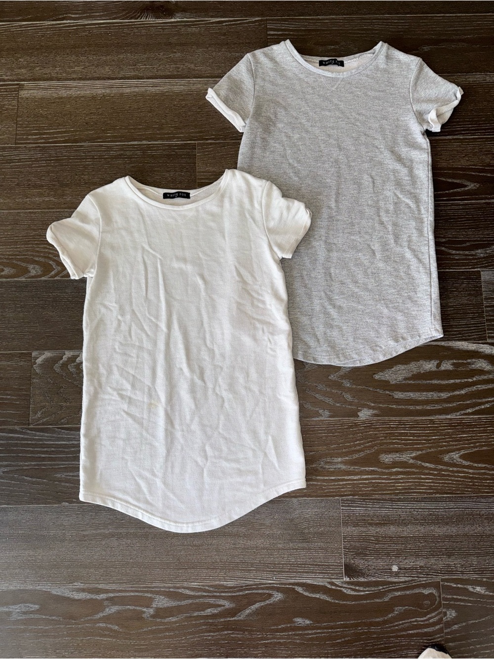 TWO medium White Fox Boutique White and Light Gray Short Sleeve Tees/dress